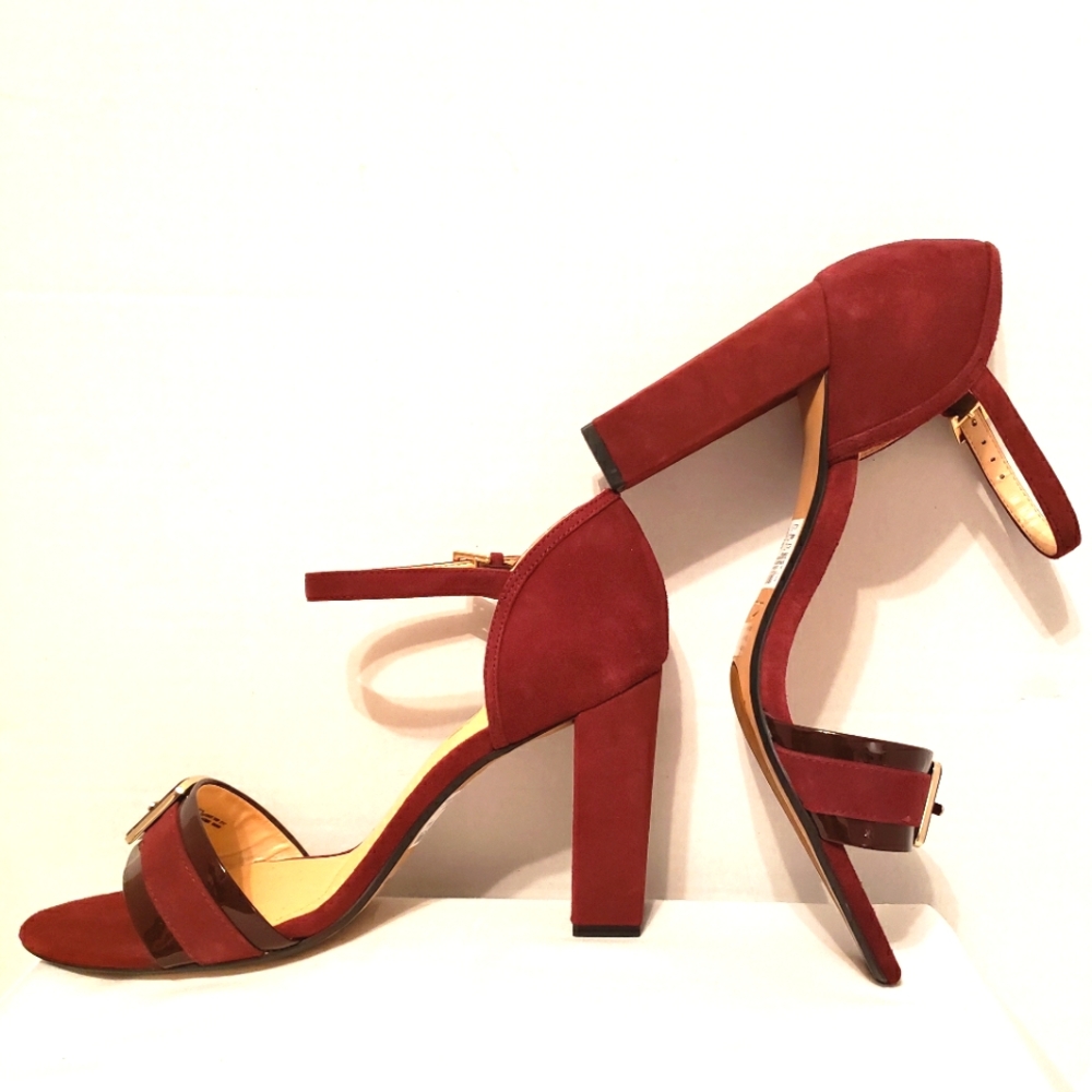 NWOT - Clark's Burgundy Red Combi Leather Suede 4"Heels Sandals Size 9.5M